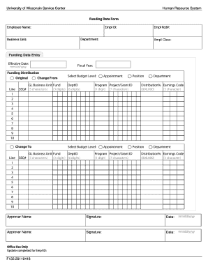University of Wisconsin Funding Data Entry Form