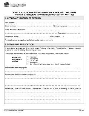 Application for Amendment of Personal Records