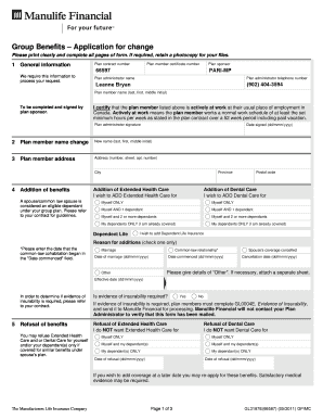 Group Benefits Application for Change