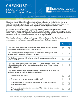 Checklist: Disclosure of Unanticipated Events