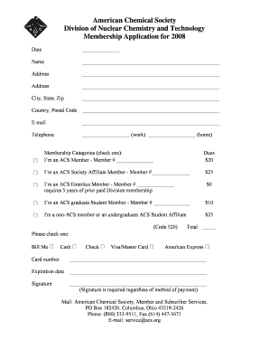American Chemical Society Membership Application