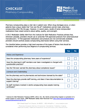 Pharmacy Compounding Due Diligence Checklist
