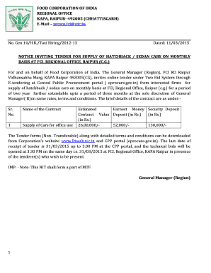 NIT and Tender - Food Corporation of India - fci gov