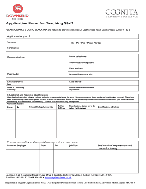 Application Form for Teaching Staff