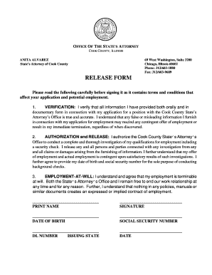 Cook County Employment Release Form