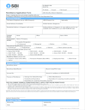 Singapore Remittance Application Form