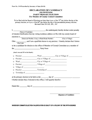 Ohio Declaration of Candidacy Form 2-M