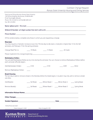 Kansas State University Housing and Dining Services Contract Change Request