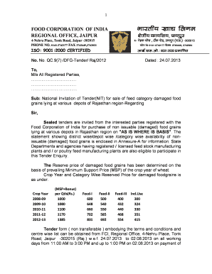 NIT and Tender form - Food Corporation of India - fci gov
