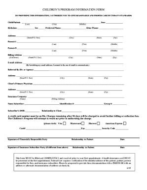 Children's Program Registration Packet