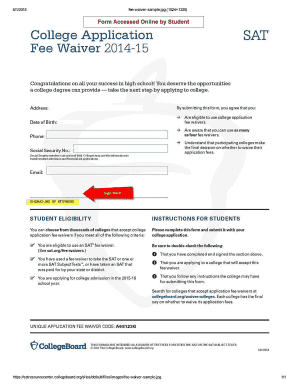 Request for Admission Application Fee Waiver