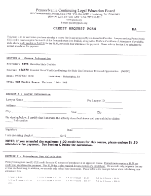 Pennsylvania Continuing Legal Education Credit Request Form