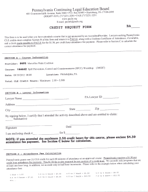 Pennsylvania Continuing Legal Education Credit Request Form