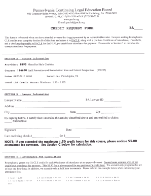 Pennsylvania Continuing Legal Education Credit Request Form