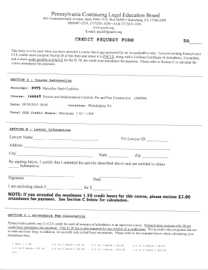 Pennsylvania Continuing Legal Education Credit Request Form