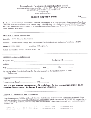 Pennsylvania Continuing Legal Education Credit Request Form