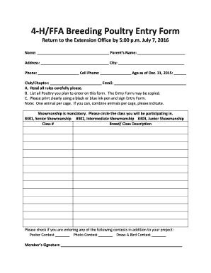 4-H Poultry Breeding Entry Form