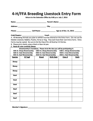 4-H Breeding Livestock Entry Form