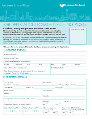 Job Application Form for Teaching Posts