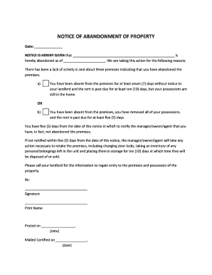 Notice of Abandonment of Property