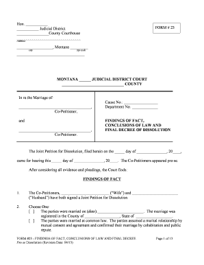 Montana Final Decree of Dissolution Form