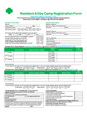 Girl Scouts Resident & Day Camp Registration Form