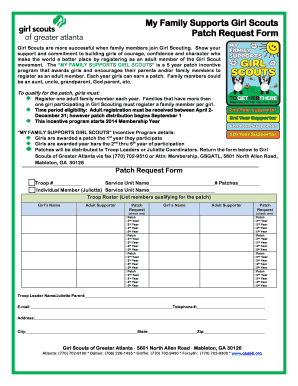 Girl Scouts Family Support Patch Request Form