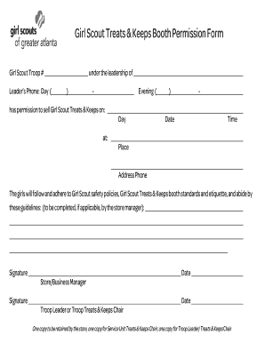 Girl Scout Treats & Keeps Booth Permission Form