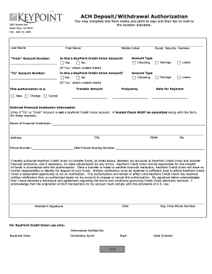 ACH Deposit/Withdrawal Authorization
