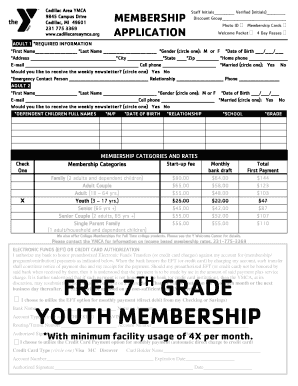 Cadillac Area YMCA Membership Application