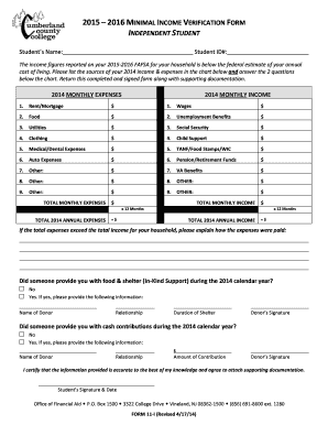 2015-2016 Minimal Income Verification Form