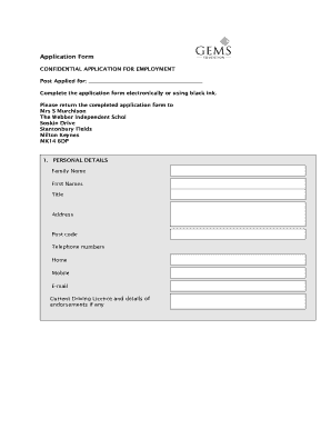 Confidential Application for Employment