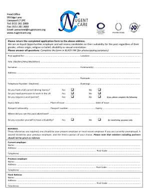 Nugent Care Job Application Form
