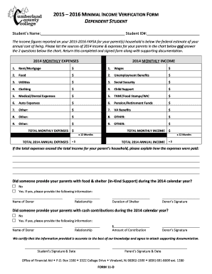 2015-2016 Minimal Income Verification Form