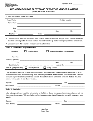 Authorization for Electronic Deposit of Vendor Payment