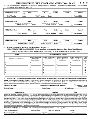 Free and Reduced Price School Meal Application