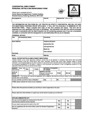 Confidential Employment Personal Details and Monitoring Form