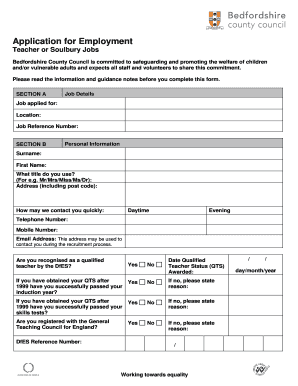 Application for Employment Teacher or Soulbury Jobs