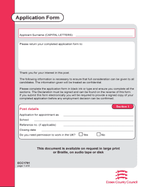 School Employment Application Form