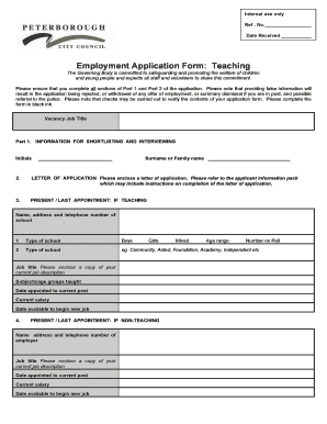 Employment Application Form: Teaching
