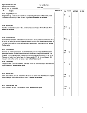 Region III Education Service Center Frozen Food Specifications