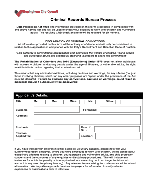 Criminal Records Bureau Application Form