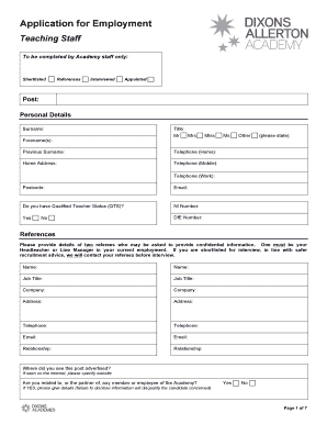 Employment Application for Teaching Staff