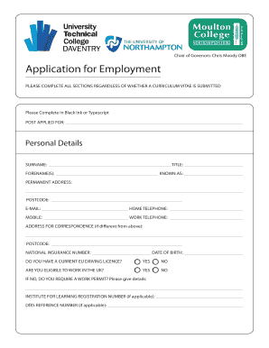 UK Application for Employment Form