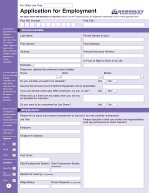 Barnsley MBC Employment Application Form