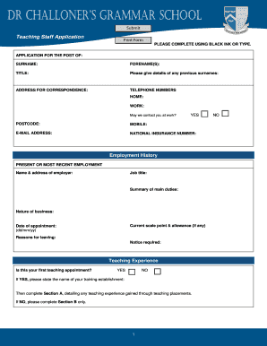 Teaching Staff Application Form