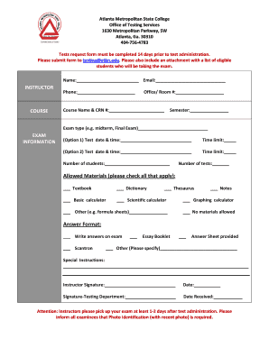 Atlanta Metropolitan State College Test Request Form