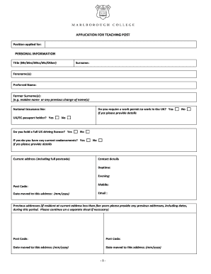 Application for Teaching Post