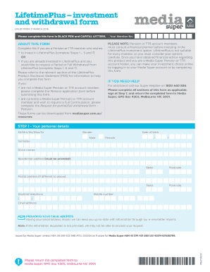 LifetimePlus Investment and Withdrawal Form