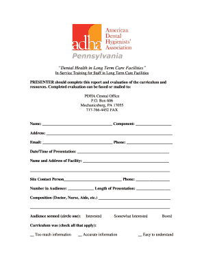 Dental Health Training Evaluation Form